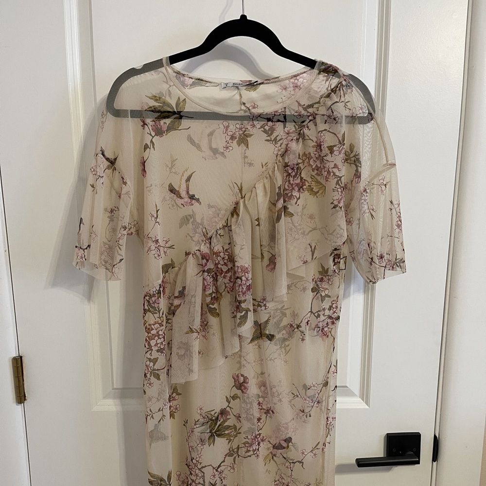 Pull&Bear Floral Mesh Dress with Front Detail